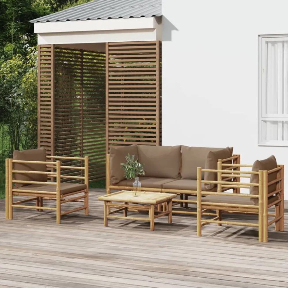 5-delige Loungeset met kussens bamboe taupe>vidaXL Outlet