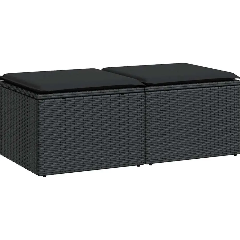 Tuinmeubelen*vidaXL 2-delige Loungeset met kussens poly rattan acacia Zwart
