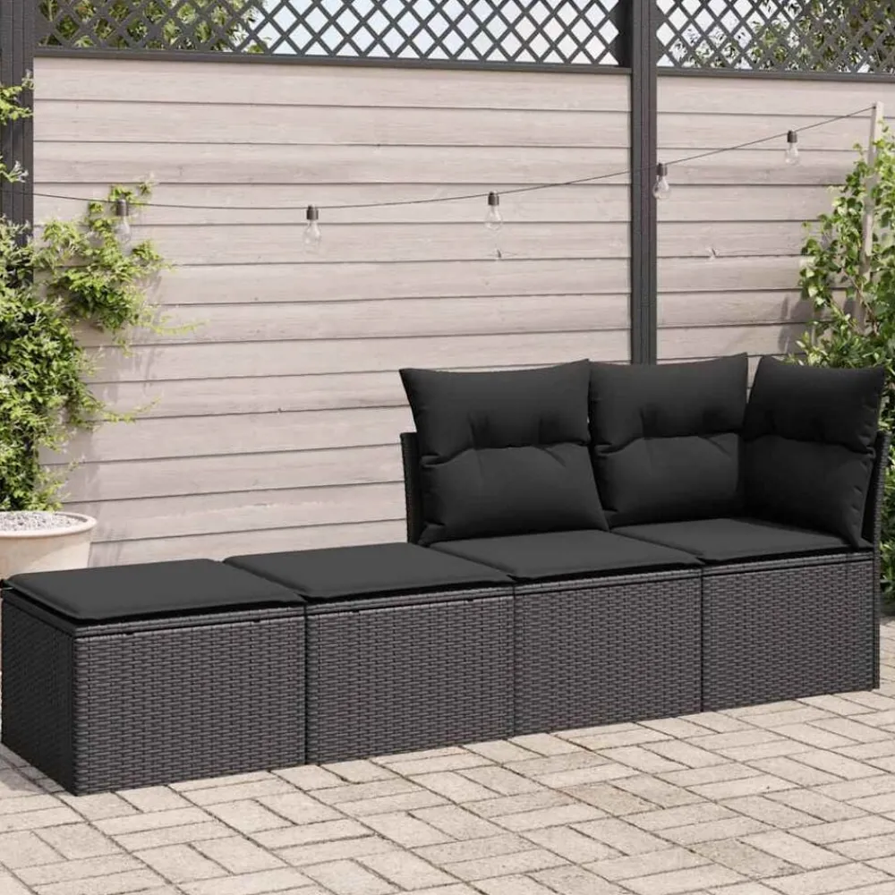Tuinmeubelen*vidaXL 2-delige Loungeset met kussens poly rattan acacia Zwart