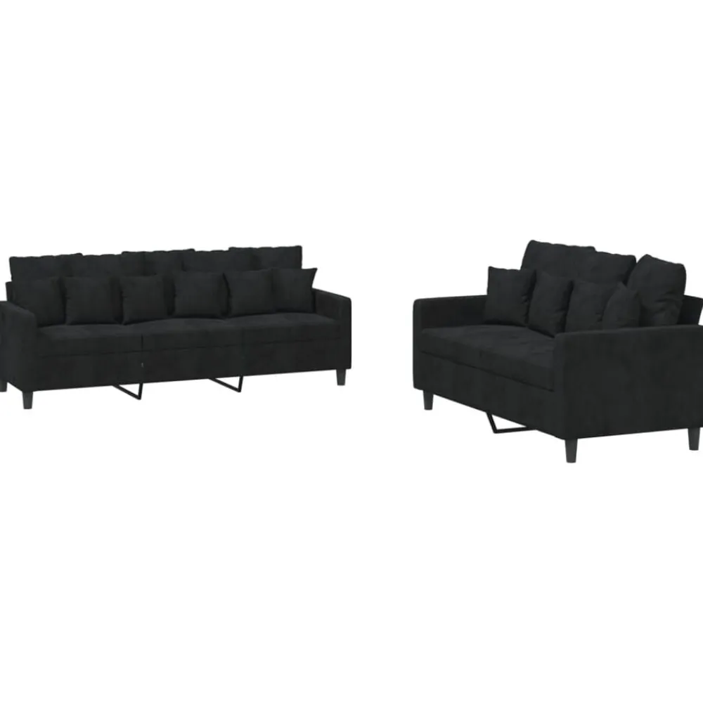 Banken*vidaXL 2-delige Loungeset met kussens fluweel Zwart
