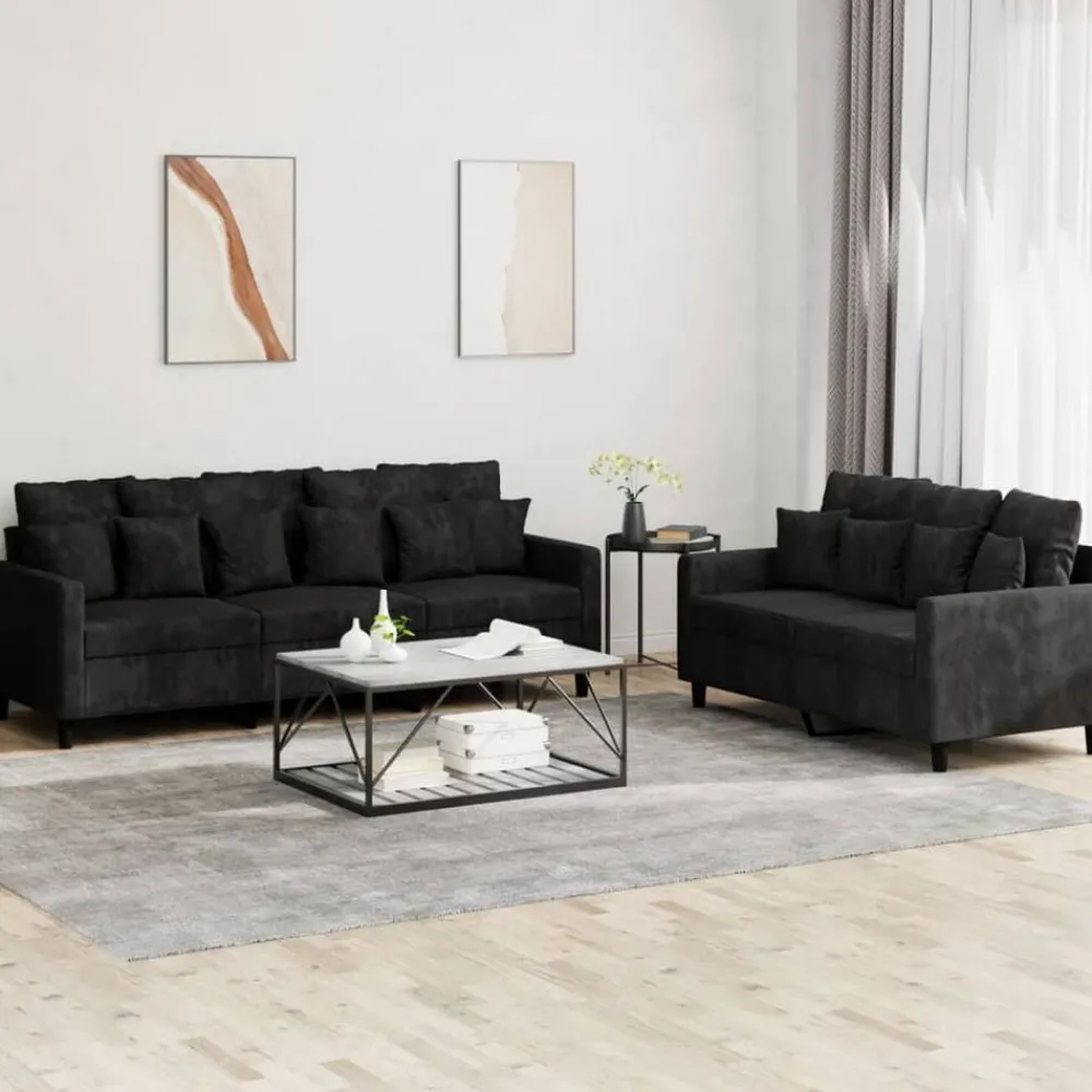 Banken*vidaXL 2-delige Loungeset met kussens fluweel Zwart