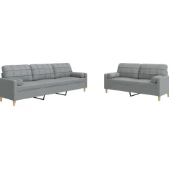 Banken*vidaXL 2-delige Loungeset met sierkussens stof Lichtgrijs