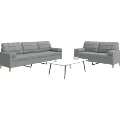 Banken*vidaXL 2-delige Loungeset met sierkussens stof Lichtgrijs