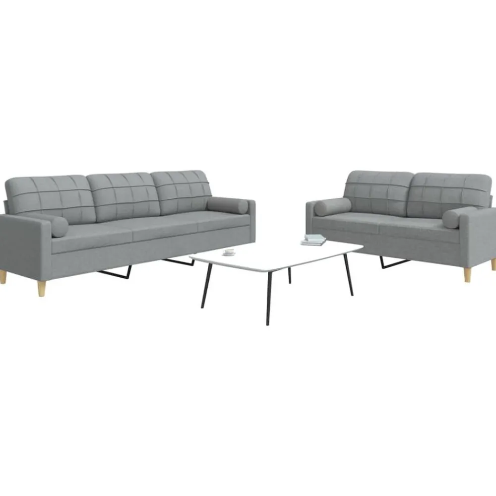 Banken*vidaXL 2-delige Loungeset met sierkussens stof Lichtgrijs