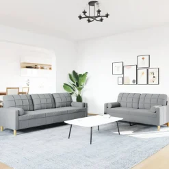Banken*vidaXL 2-delige Loungeset met sierkussens stof Lichtgrijs
