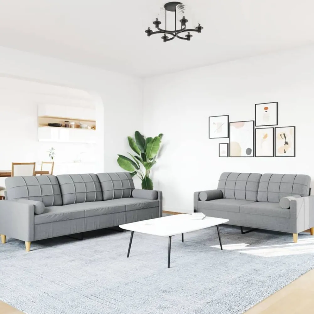 Banken*vidaXL 2-delige Loungeset met sierkussens stof Lichtgrijs