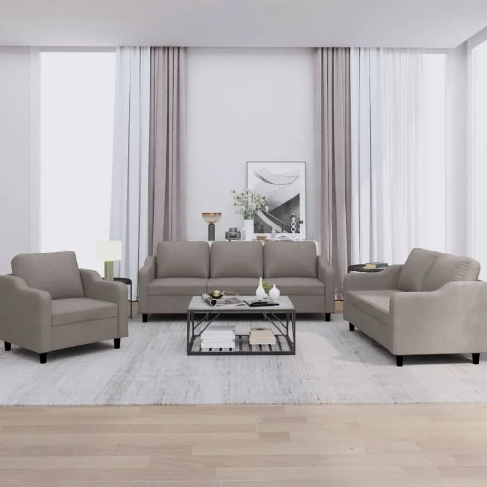 Banken*vidaXL 3-delige Loungeset met kussens stof Taupe
