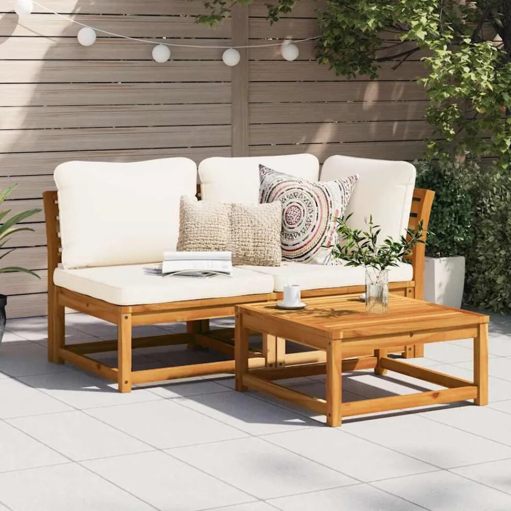 2-delige Loungeset met kussens massief acaciahout>vidaXL Discount