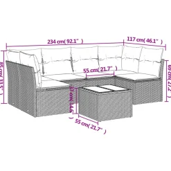 Tuinmeubelen*vidaXL 7-delige Loungeset met kussens poly rattan zwart Zwart en crème