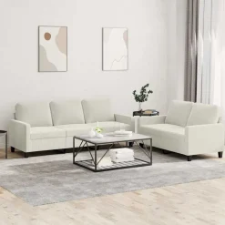 Banken*vidaXL 2-delige Loungeset met kussens fluweel crèmekleurig Cr&egrave;me