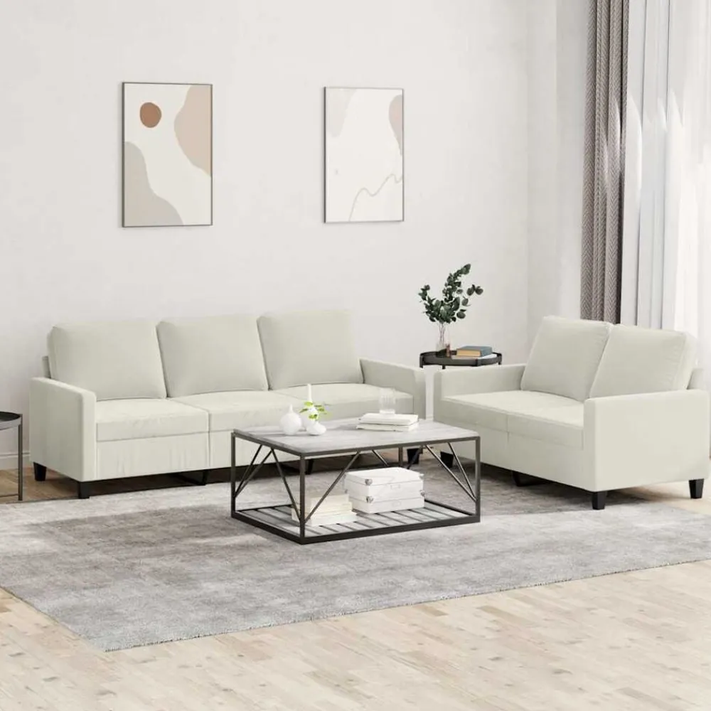 Banken*vidaXL 2-delige Loungeset met kussens fluweel crèmekleurig Crème