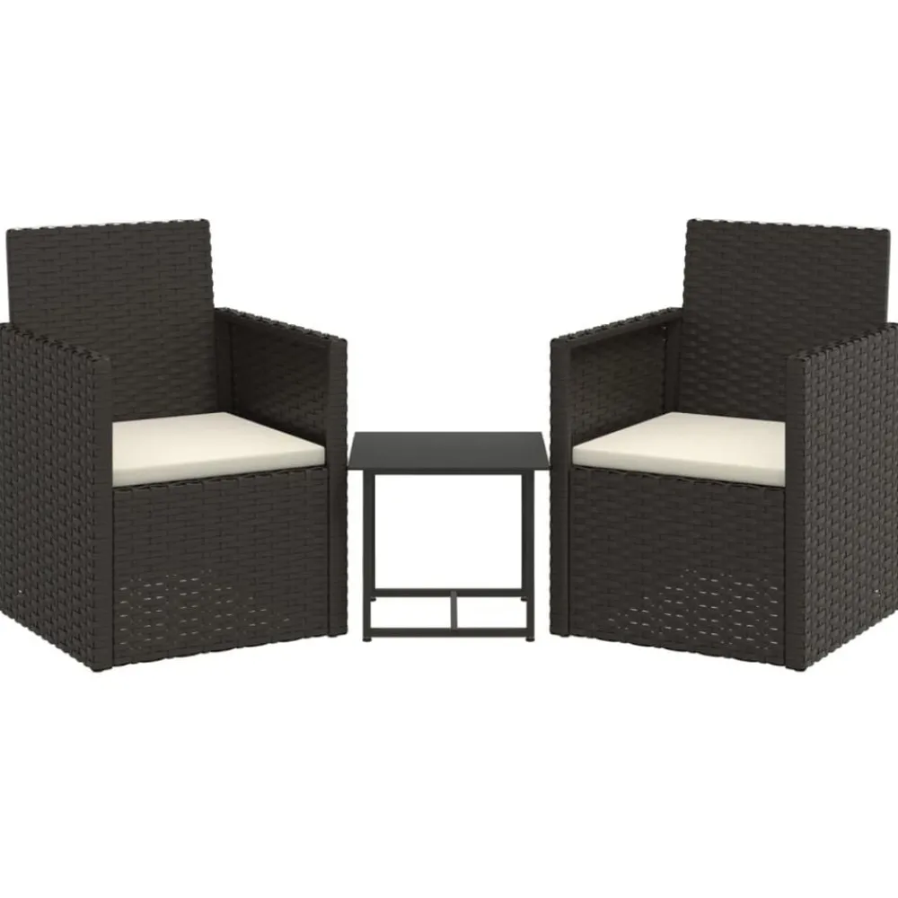 Tuinmeubelen*vidaXL 3-delige Loungeset met kussens poly rattan Zwart