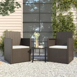 Tuinmeubelen*vidaXL 3-delige Loungeset met kussens poly rattan Zwart