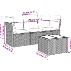 4-delige Loungeset met kussens poly rattan beige><noscript><img width=