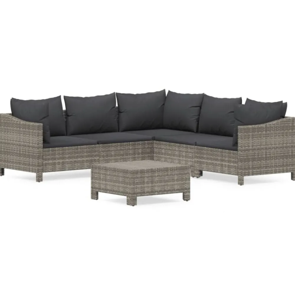 Tuinmeubelen*vidaXL 6-delige Loungeset met kussens poly rattan grijs