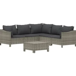 Tuinmeubelen*vidaXL 6-delige Loungeset met kussens poly rattan grijs