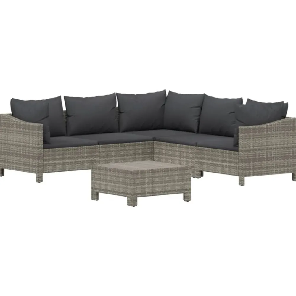 Tuinmeubelen*vidaXL 6-delige Loungeset met kussens poly rattan grijs