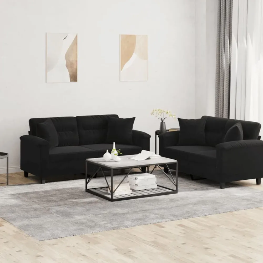 2-delige Loungeset met kussens microvezelstof>vidaXL Outlet