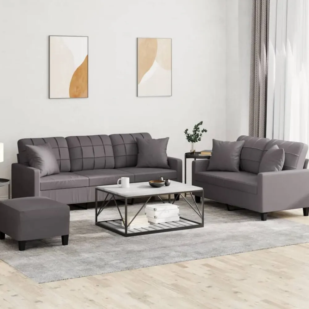 Banken*vidaXL 3-delige Loungeset met kussens kunstleer Grijs
