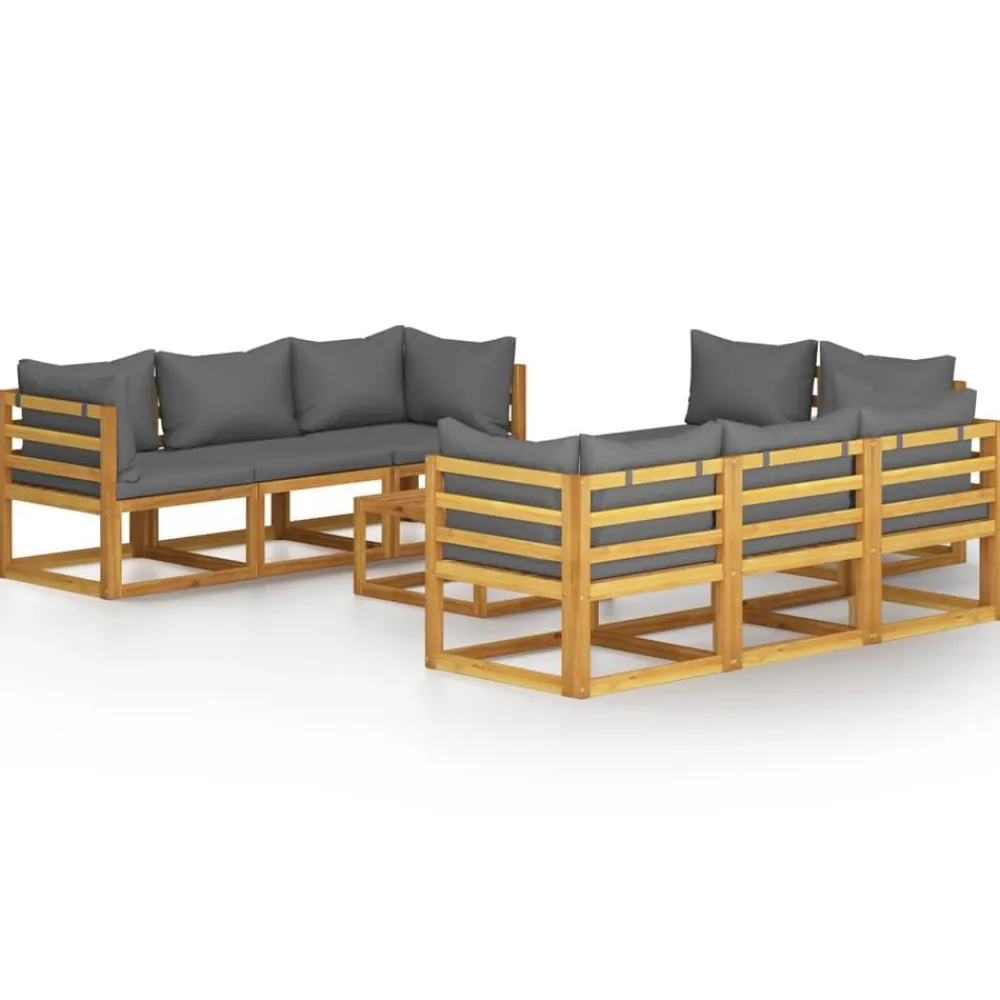 9-delige Loungeset met kussens massief acaciahout>vidaXL Clearance