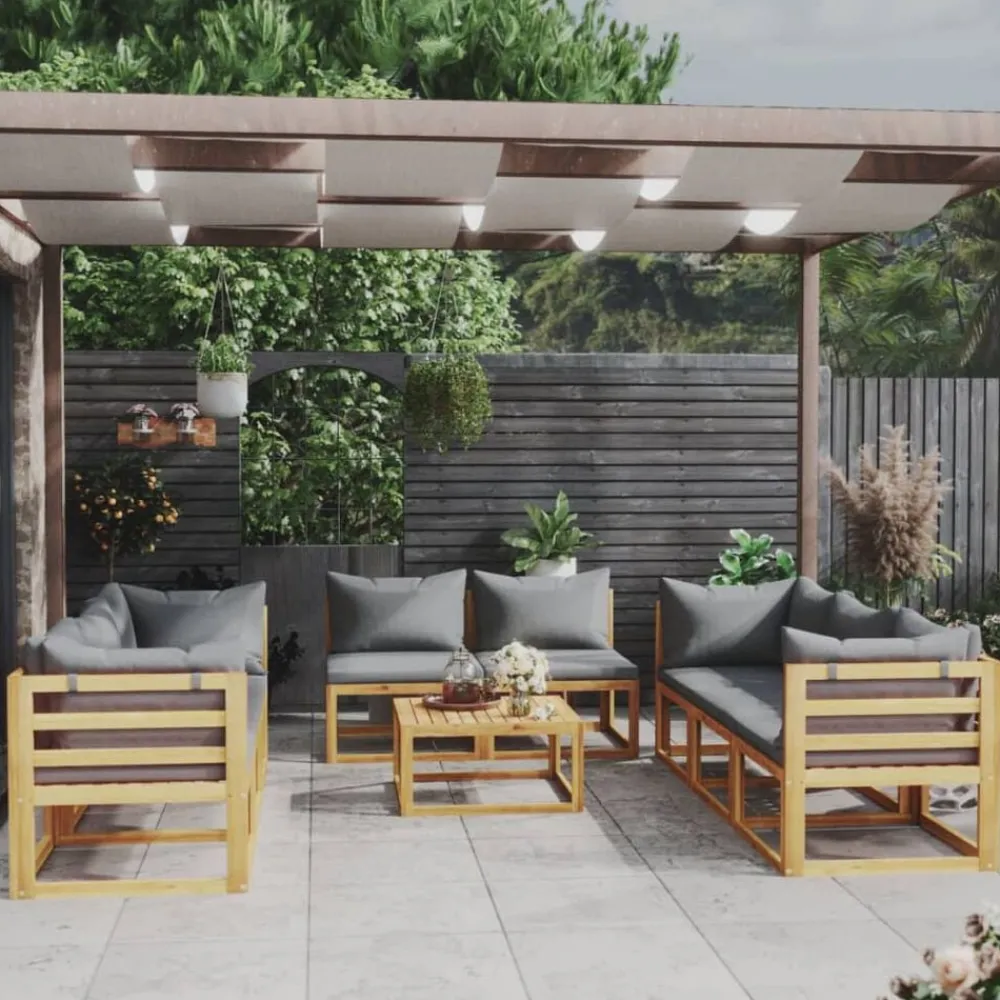9-delige Loungeset met kussens massief acaciahout>vidaXL Clearance