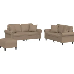 Banken*vidaXL 3-delige Loungeset met kussens kunstleer kleurig Cappuccino