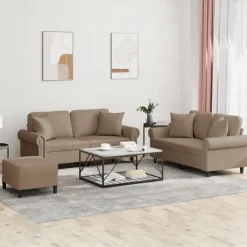 Banken*vidaXL 3-delige Loungeset met kussens kunstleer kleurig Cappuccino