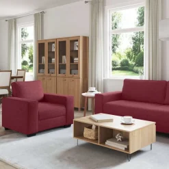 3-delige Loungeset met kussens stof wijnrood><noscript><img width=