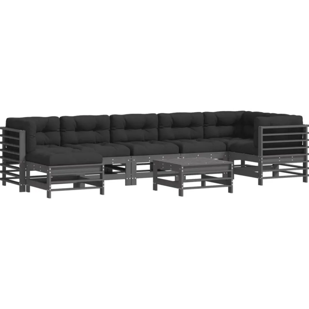 Tuinmeubelen*vidaXL 8-delige Loungeset met kussens massief hout grijs Grijs grenenhout