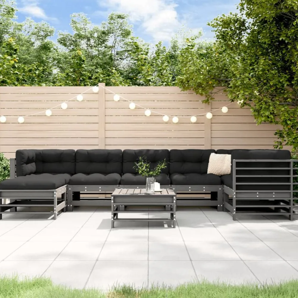 Tuinmeubelen*vidaXL 8-delige Loungeset met kussens massief hout grijs Grijs grenenhout
