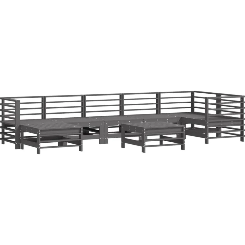 Tuinmeubelen*vidaXL 8-delige Loungeset met kussens massief hout grijs Grijs grenenhout