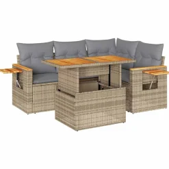 5-delige Loungeset met kussens poly rattan en acaciahout beige>vidaXL Sale