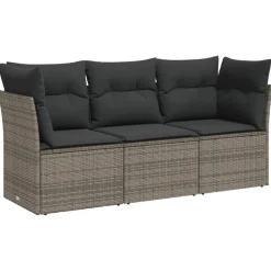 Tuinmeubelen*vidaXL 3-delige Loungeset met kussens poly rattan Grijs