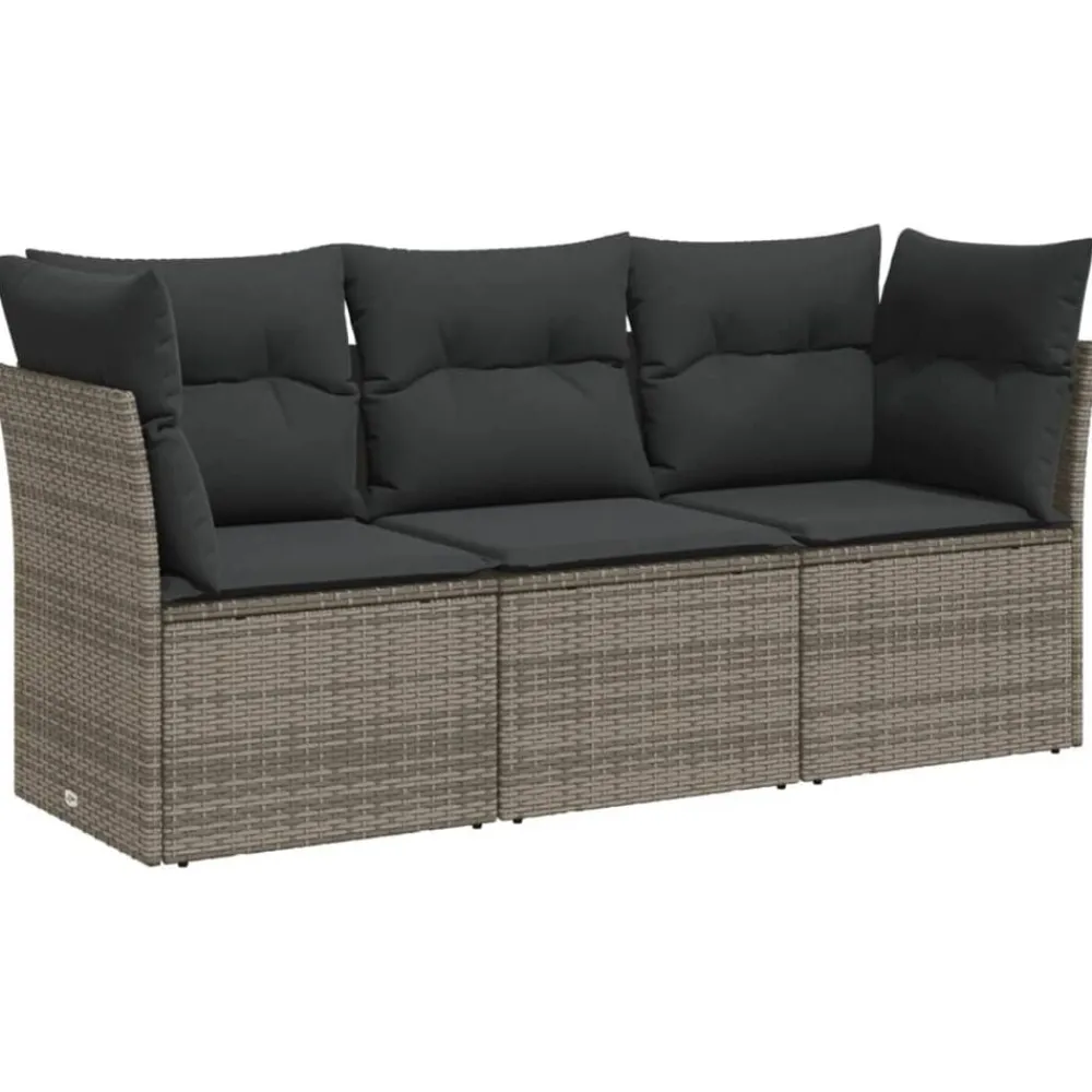Tuinmeubelen*vidaXL 3-delige Loungeset met kussens poly rattan Grijs