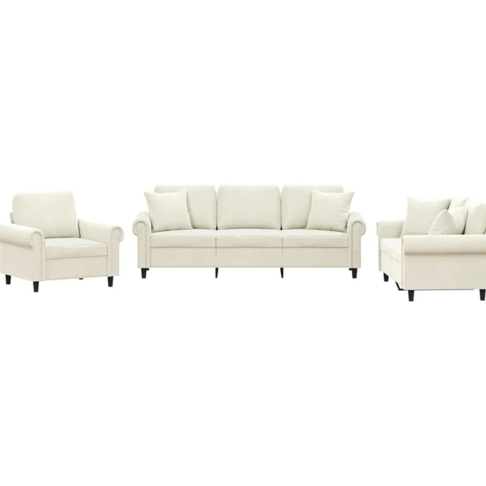 3-delige Loungeset met kussens fluweel crèmekleurig>vidaXL Sale