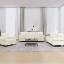 3-delige Loungeset met kussens fluweel crèmekleurig>vidaXL Sale