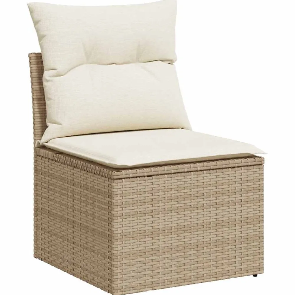 Tuinmeubelen*vidaXL 4-delige Loungeset met kussens poly rattan beige beige en crèmekleurig