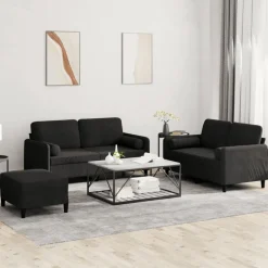 Banken*vidaXL 3-delige Loungeset met kussens fluweel Zwart