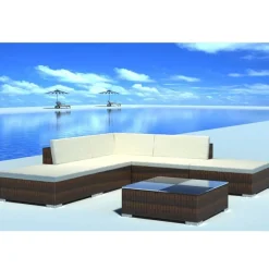 6-delige Loungeset met kussens poly rattan>vidaXL