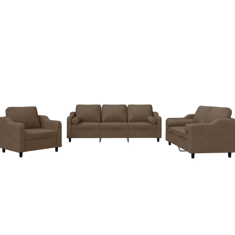 Banken*vidaXL 3-delige Loungeset met kussens stof bruin