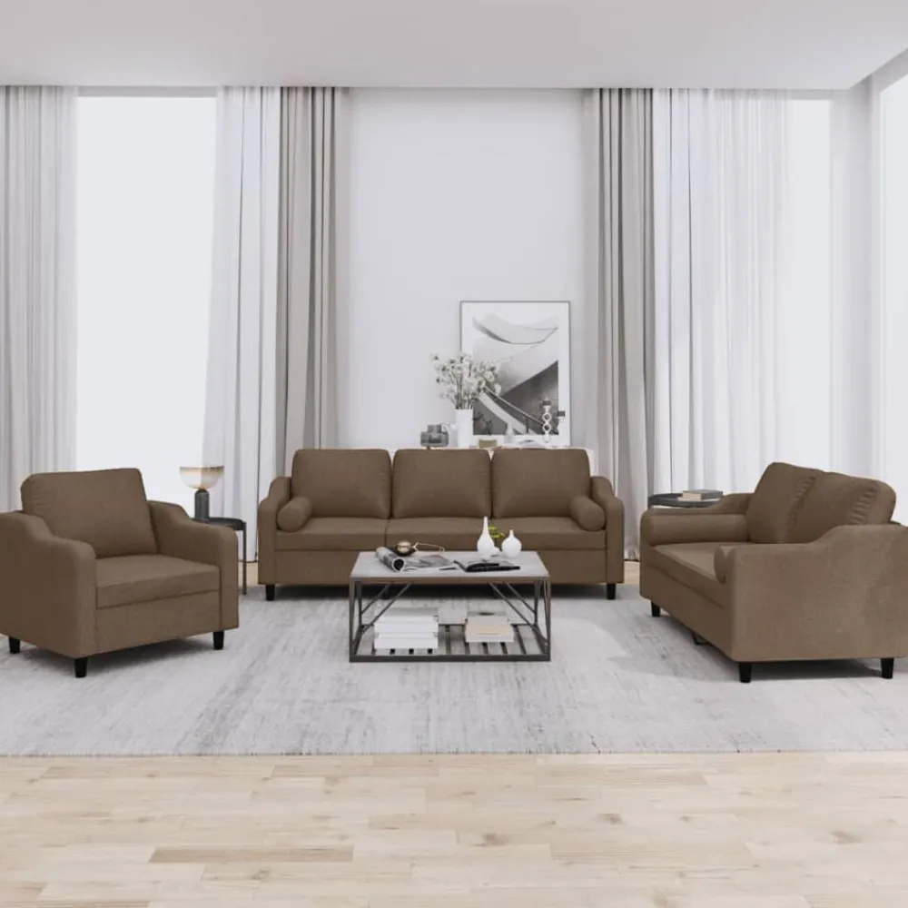 Banken*vidaXL 3-delige Loungeset met kussens stof bruin