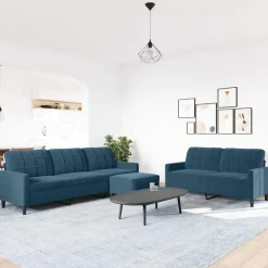 Banken*vidaXL 3-delige Loungeset met kussens fluweel Blauw