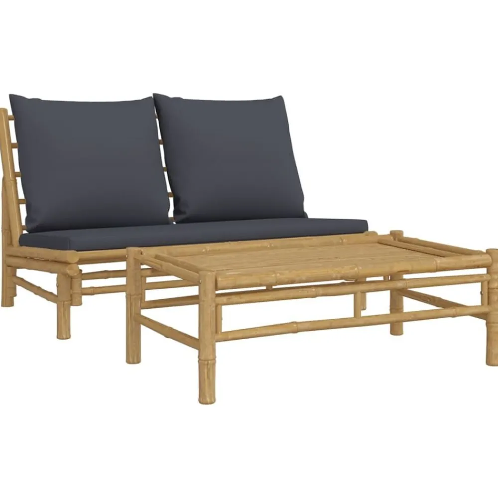 Tuinmeubelen*vidaXL 2-delige Loungeset met kussens bamboe Donkergrijs