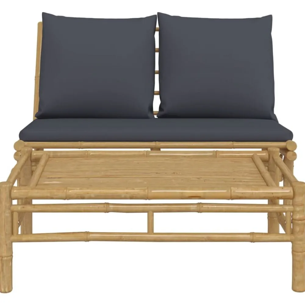 Tuinmeubelen*vidaXL 2-delige Loungeset met kussens bamboe Donkergrijs