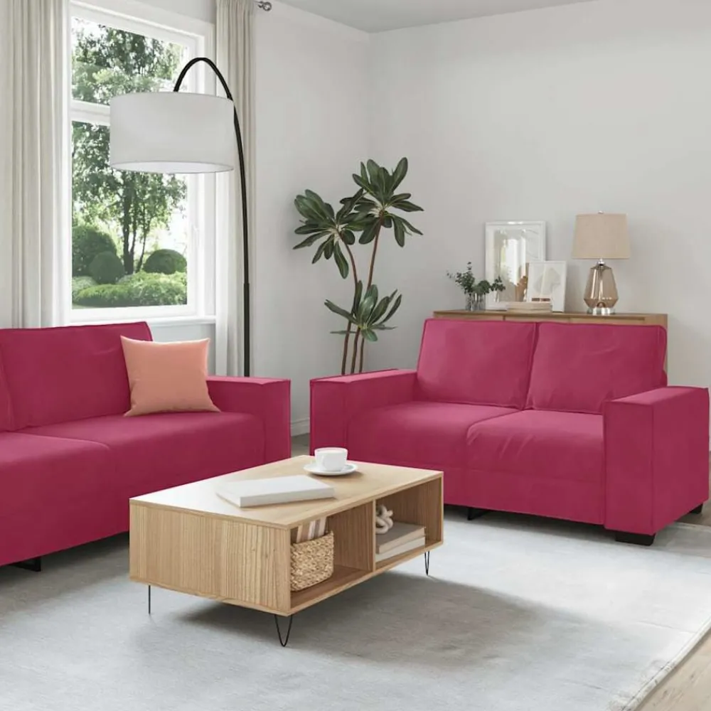 Banken*vidaXL 3-delige Loungeset met kussens fluweel Wijnrood
