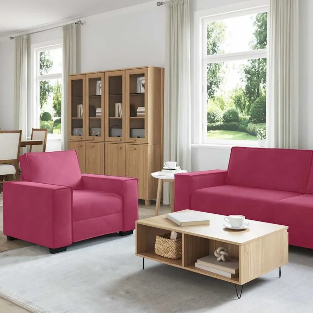 Banken*vidaXL 3-delige Loungeset met kussens fluweel Wijnrood