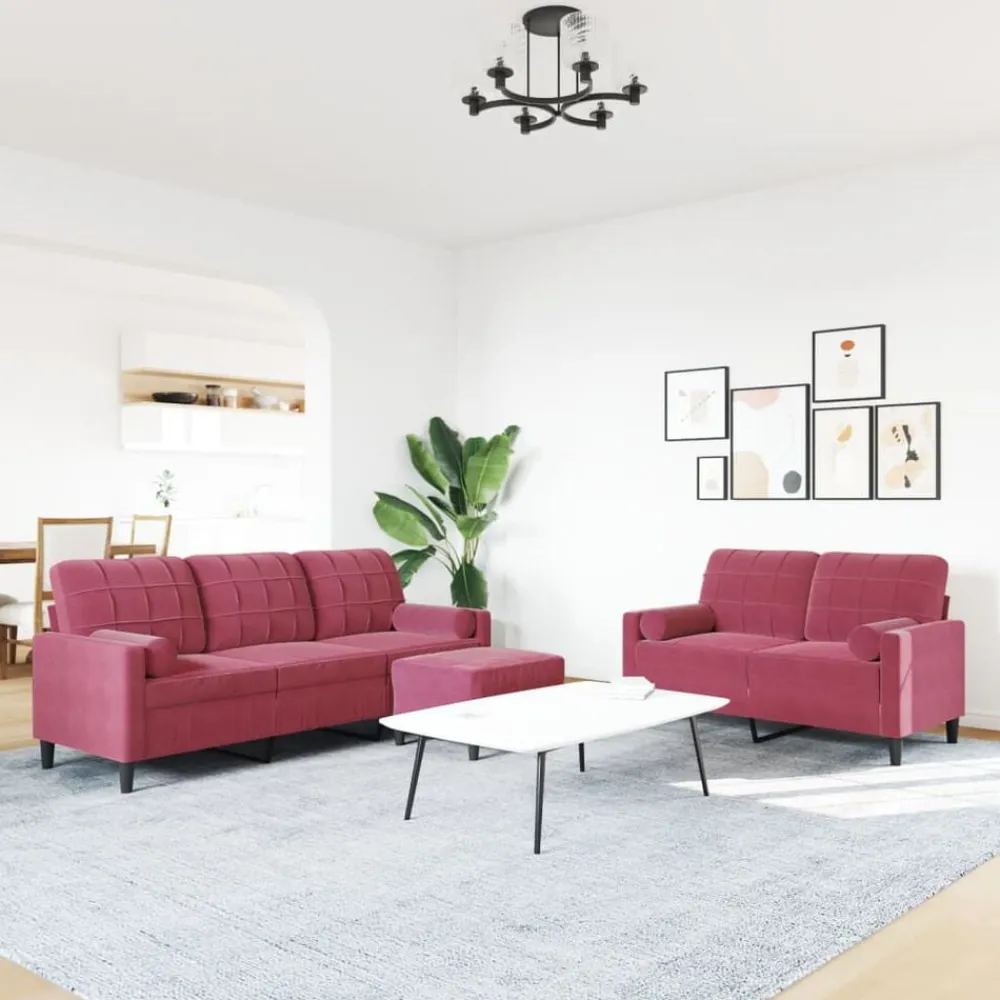 Banken*vidaXL 3-delige Loungeset met kussens en bolsters fluweel Wijnrood