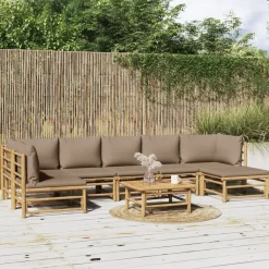 8-delige Loungeset met kussens bamboe taupe>vidaXL Outlet