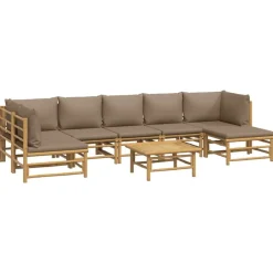 8-delige Loungeset met kussens bamboe taupe><noscript><img width=