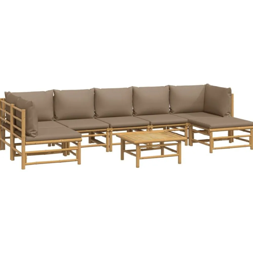 8-delige Loungeset met kussens bamboe taupe>vidaXL Outlet